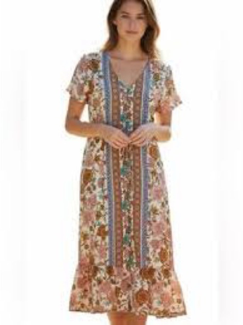 Matilda Jane Floral Midi Dress in Brown, Blue, Cream